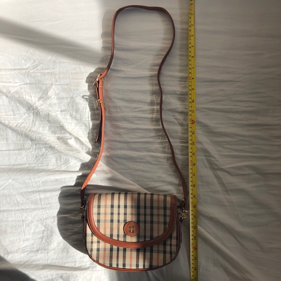 Vintage 80s Plaid Canvas/ Leather Cross Body Bag - Picture 13 of 16